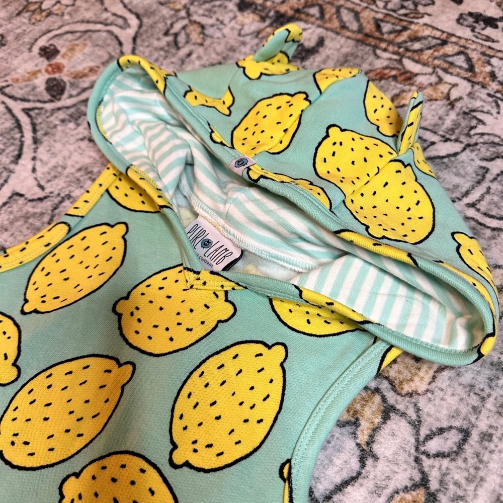 Purl Lamb Lemon Print Hooded Romper 4/5T Toddler Boys Girls Unisex Outfit - Picture 2 of 9